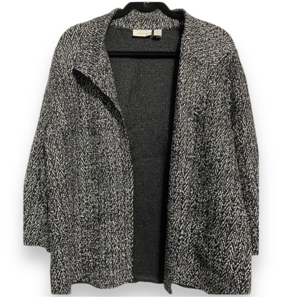 Chico's Black And White Lightweight Blazer Cardigan Sleeves Size 2/Medium